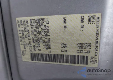 2017 Nissan Altima 2.5 Sl из США, поврежденный, VIN 1N4AL3AP3HC248316